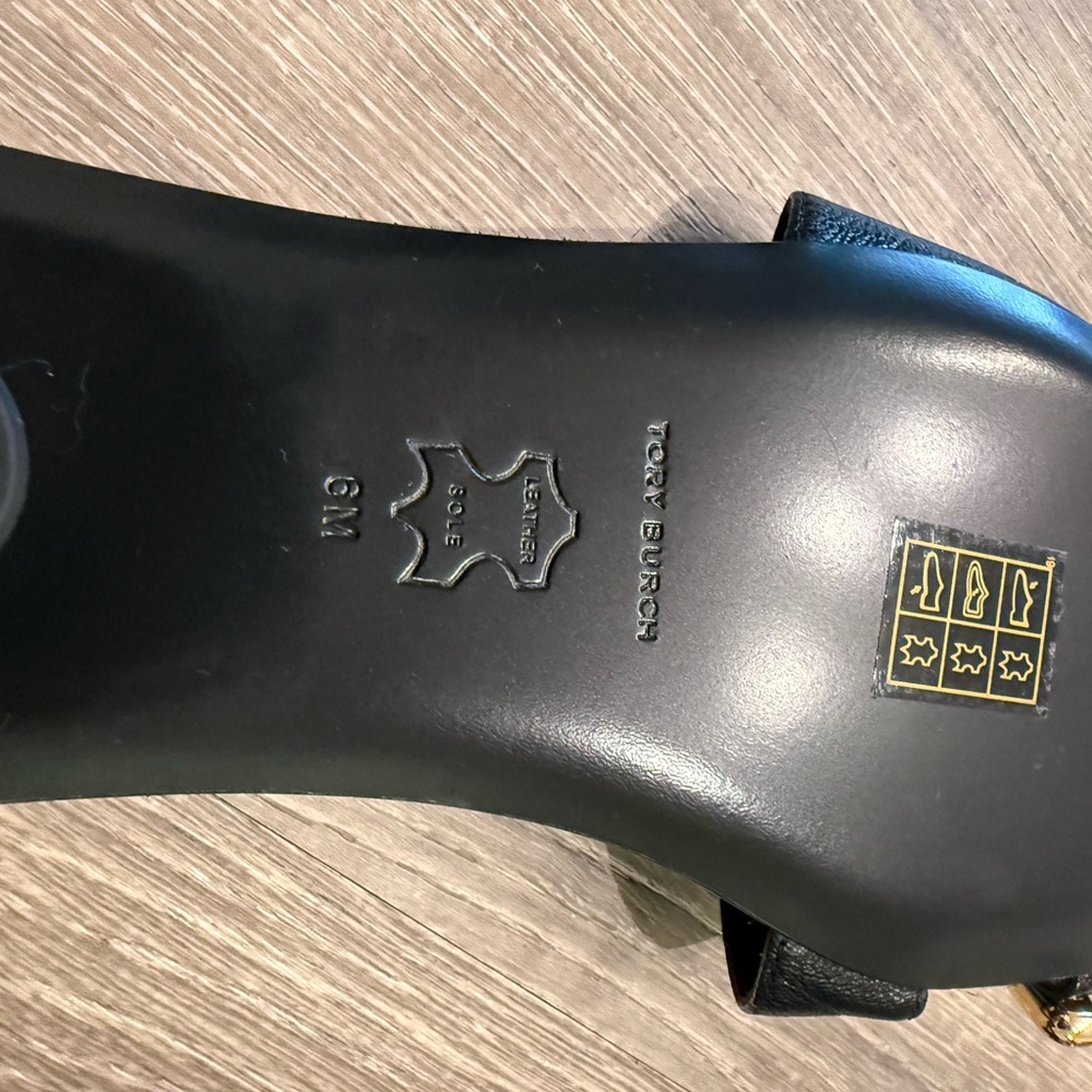 Tory Burch Black Slide Sandals with Gold Accent - Picture 4 of 4